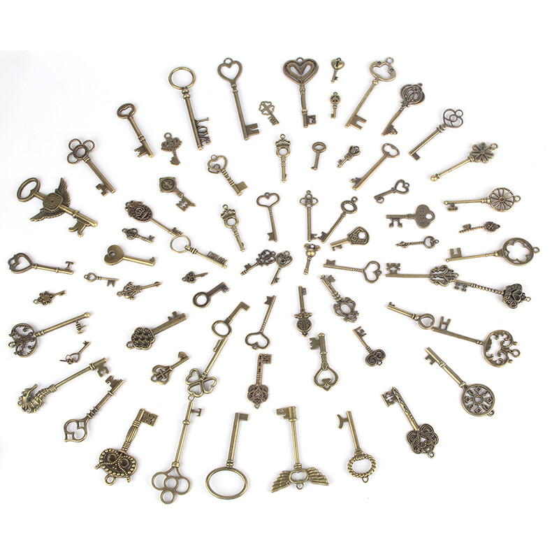 69 Pcs Set Antique Vintage Old Look Ornate Skeleton Key Fancy Heart Bow Decor US