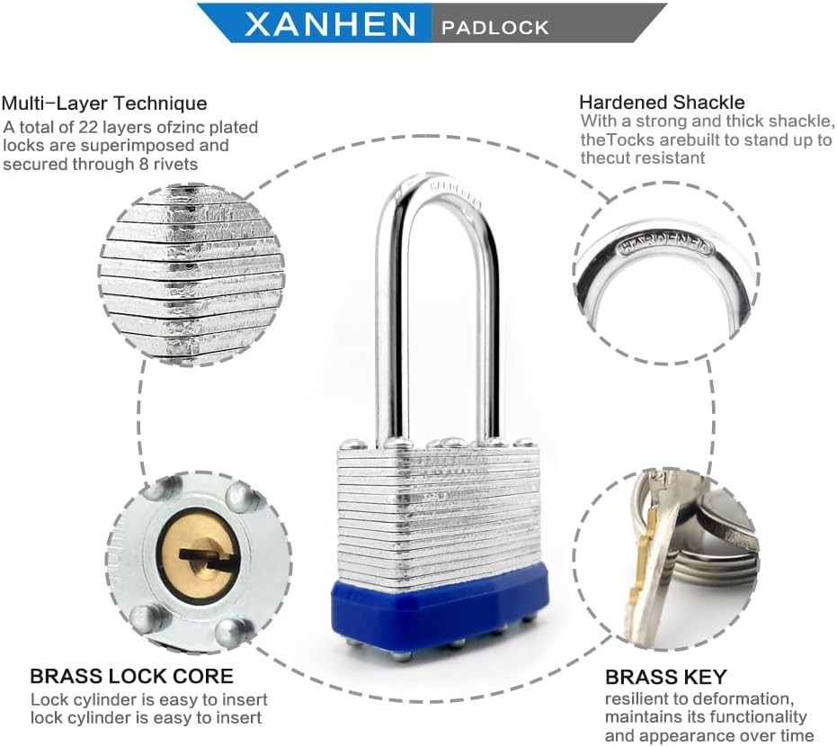 Candados de alta resistencia con arco de 3.4×1.6 in de largo, paquete de 6