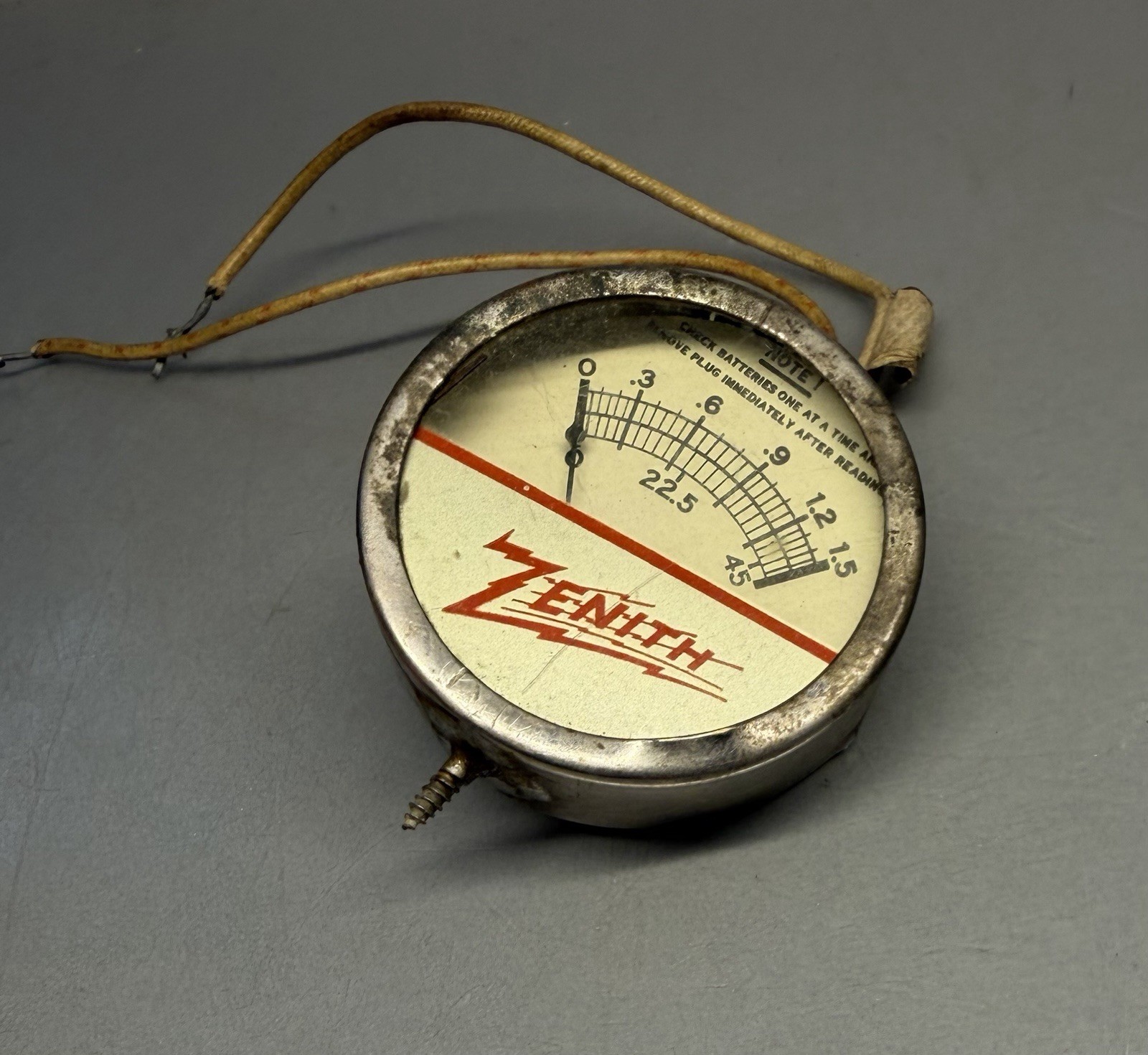 Vintage Zenith Battery Tester Meter Gauge