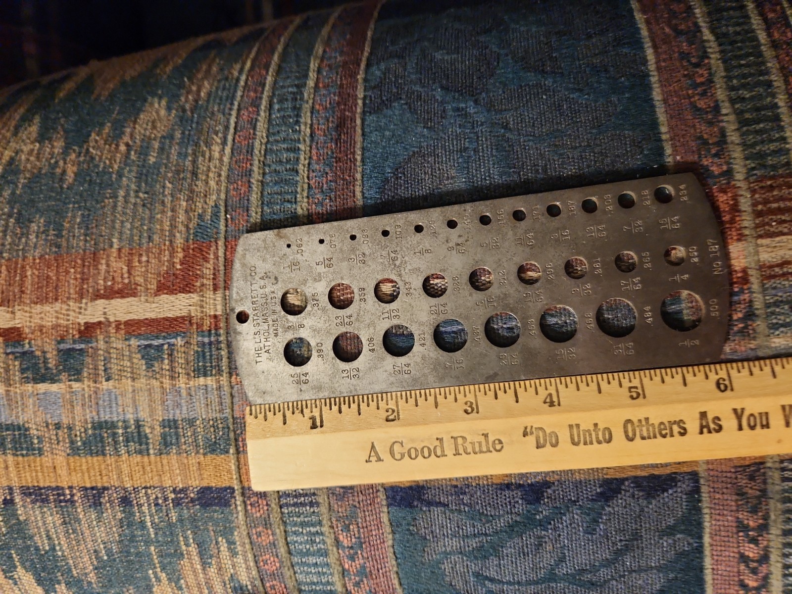 Vintage LS Starrett Co No.187 Fractional Size Drill Gauge, 1/16″-1/2″