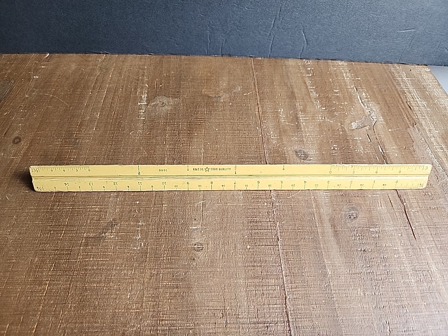 Vintage K & E Co Wooden 3 Sided Triangle Ruler Star Quality 8891 12 Inches