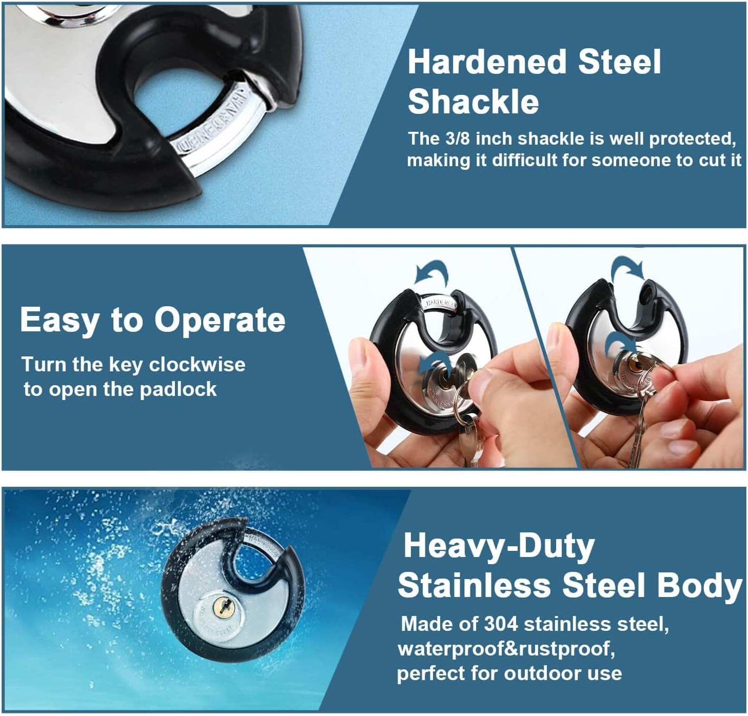 Heavy Duty Discus Padlock Set – 4 Pack with 8 Same Keys for Ultimate Security