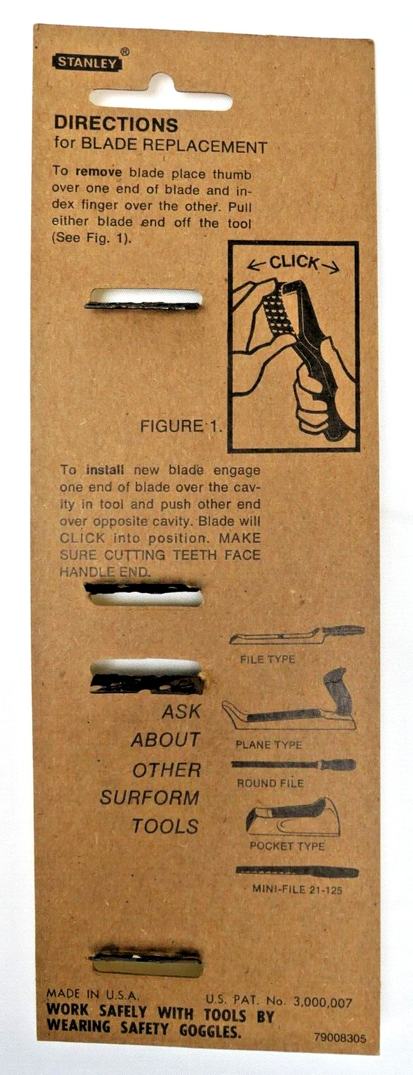 VTG ’78 Stanley SURFORM Shaver Replc. Blades 2pk #21-515 For Shaver No.21-115