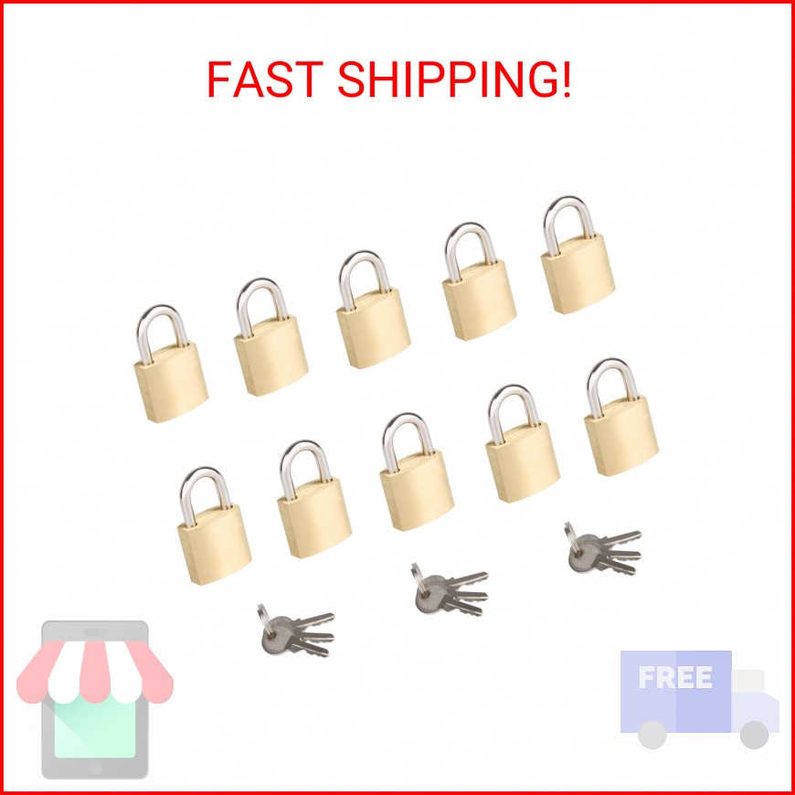 10Pack Small Locks with Same Keys, 3/4″ (20mm) Wide Lock Body Solid Brass Padloc