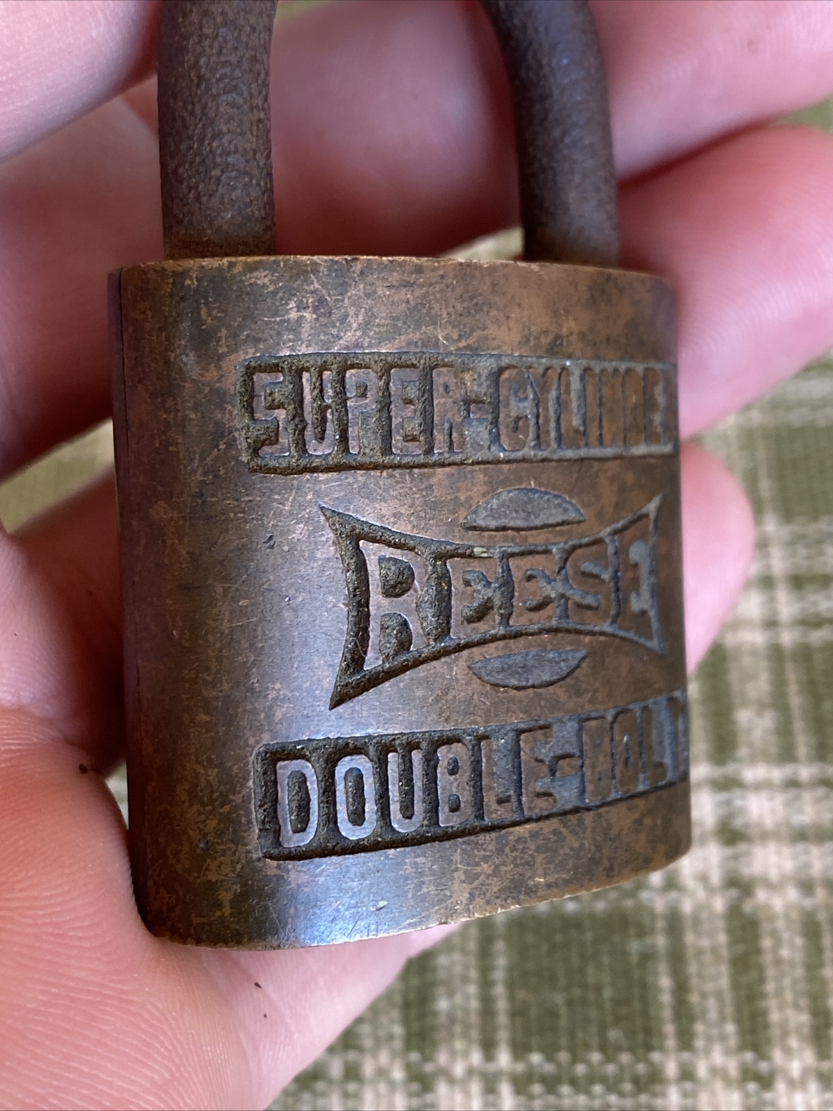 Antique Vtg Reese SUPER CYLINDER DOUBLE BOLT Brass or Bronze & Steel Pad Lock