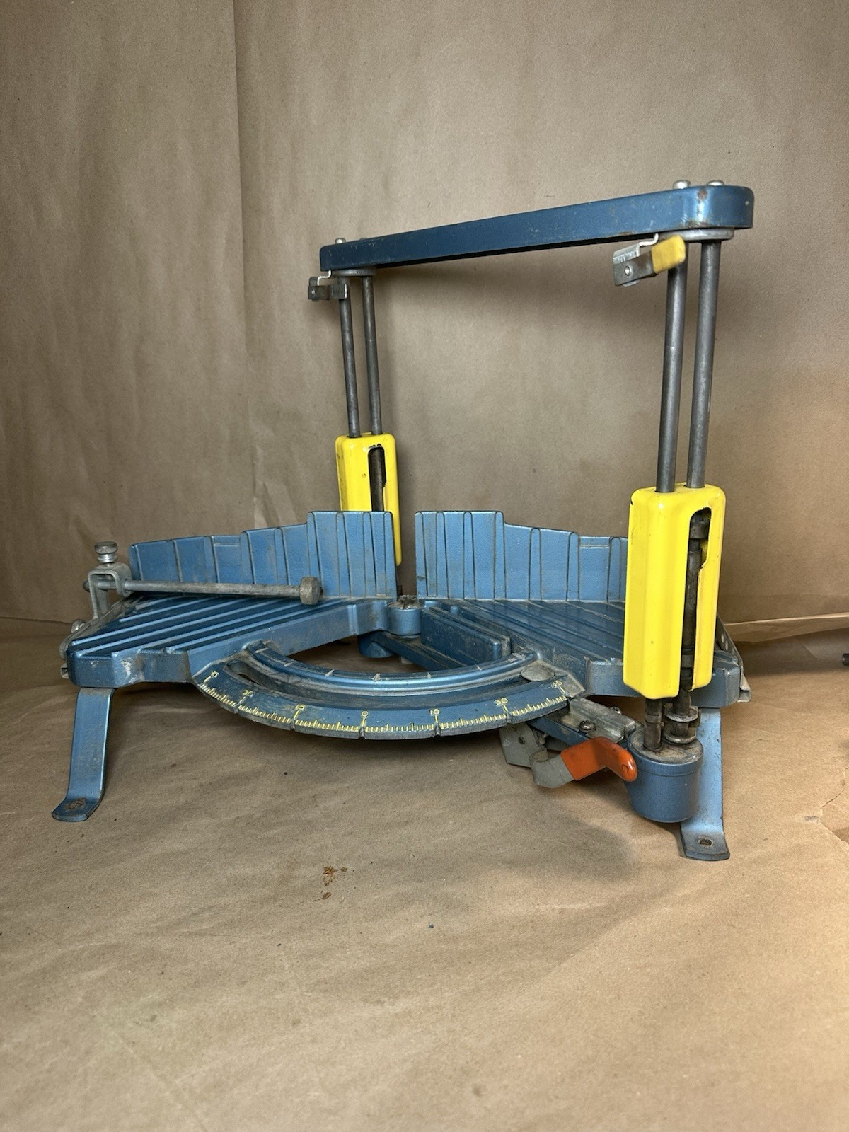 Vintage Cast Iron Miter Box Miter Box Blue Yellow Adjustable Angle Heavy Duty