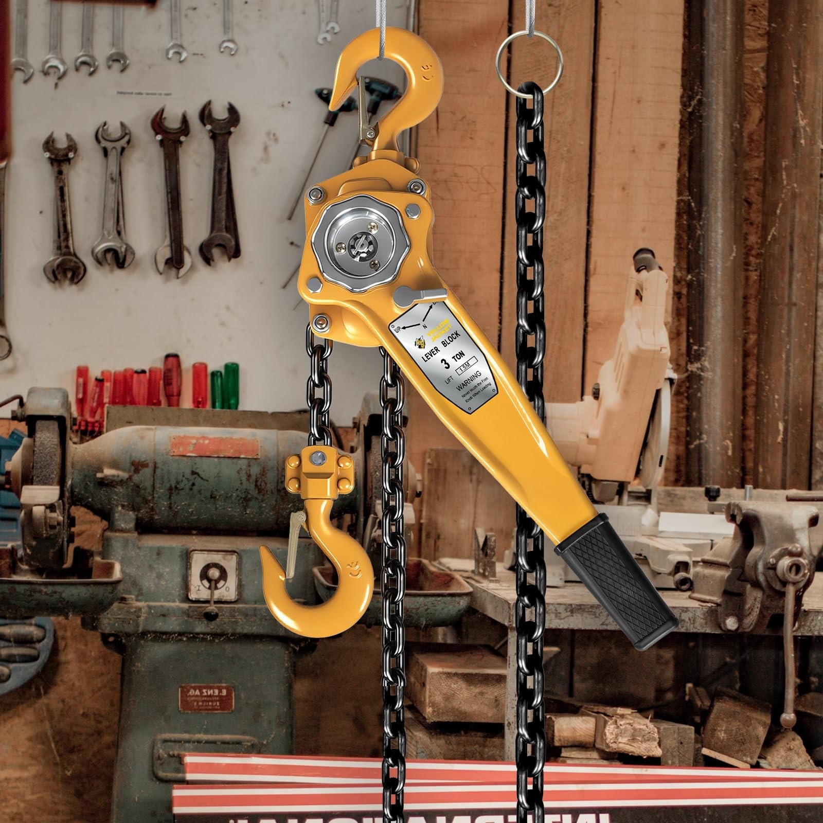 YELLOW JACKET 3 Ton Manual Lever Chain Hoist, G80 Galvanized Carbon 3 5FT