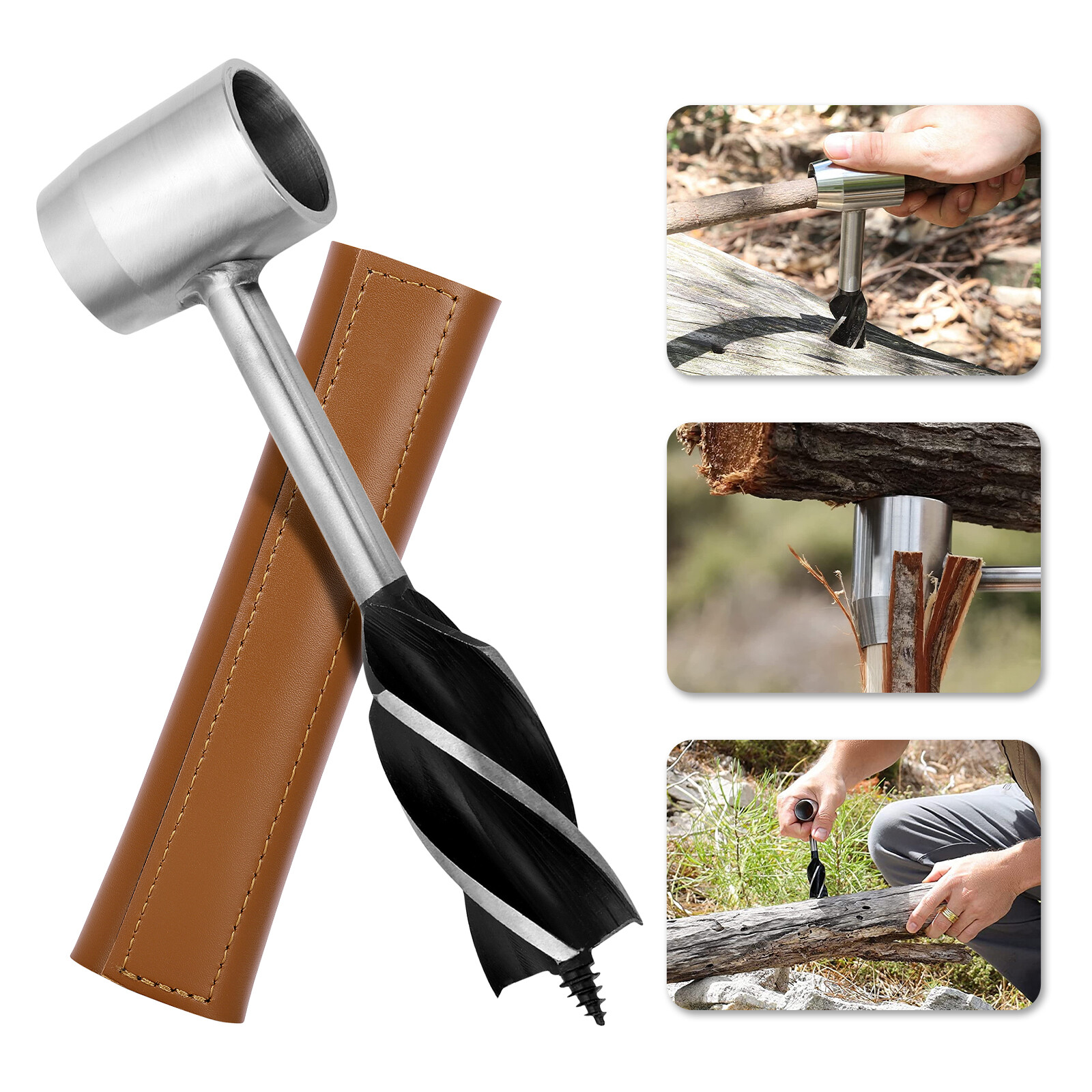 Manual Hand Auger Wrench Outdoor Survival Wood Gear Drill Kit for Bushcraft Tool
