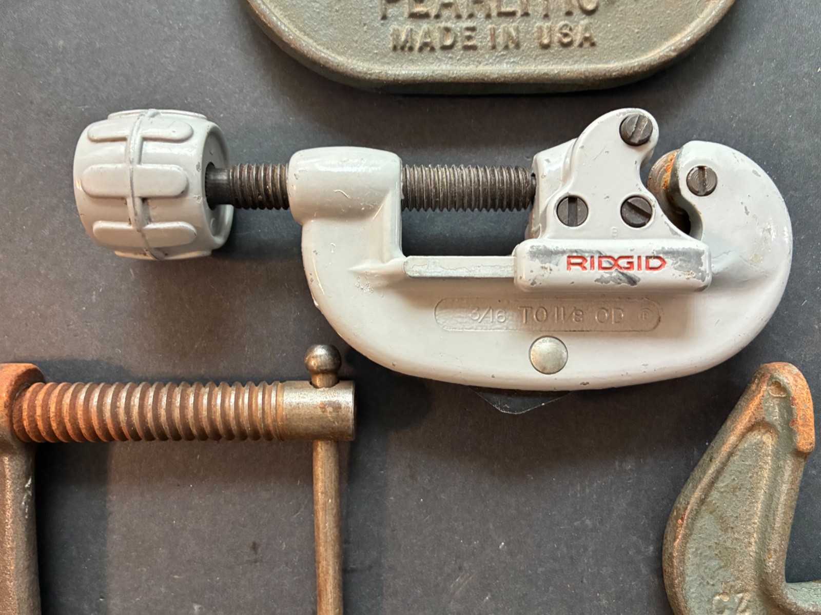 SEVEN (7) VINTAGE U.S.A. CLAMPS + RIDGID U.S.A. No. 15 Tubing Cutter