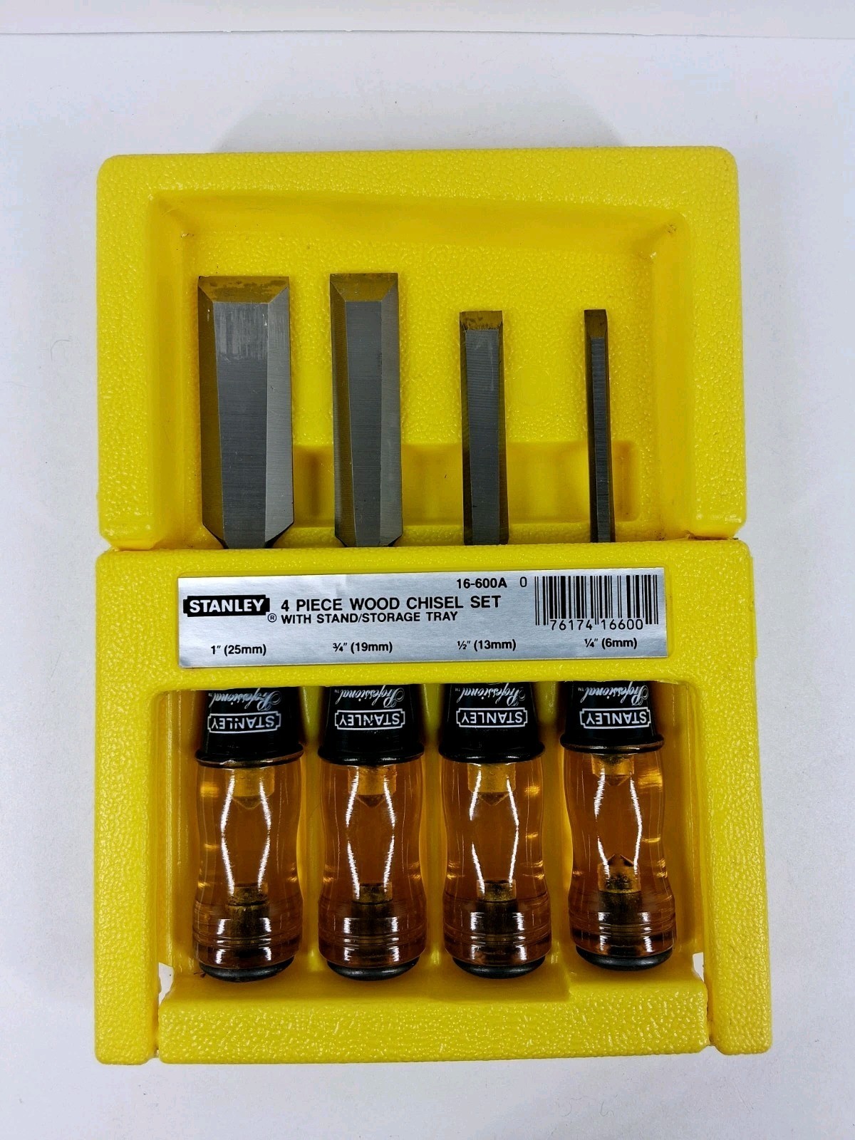 Stanley No.16-600A Professional 4 Pc. Chisel Set 1/4 ”-1”/ Storage Tray Stand