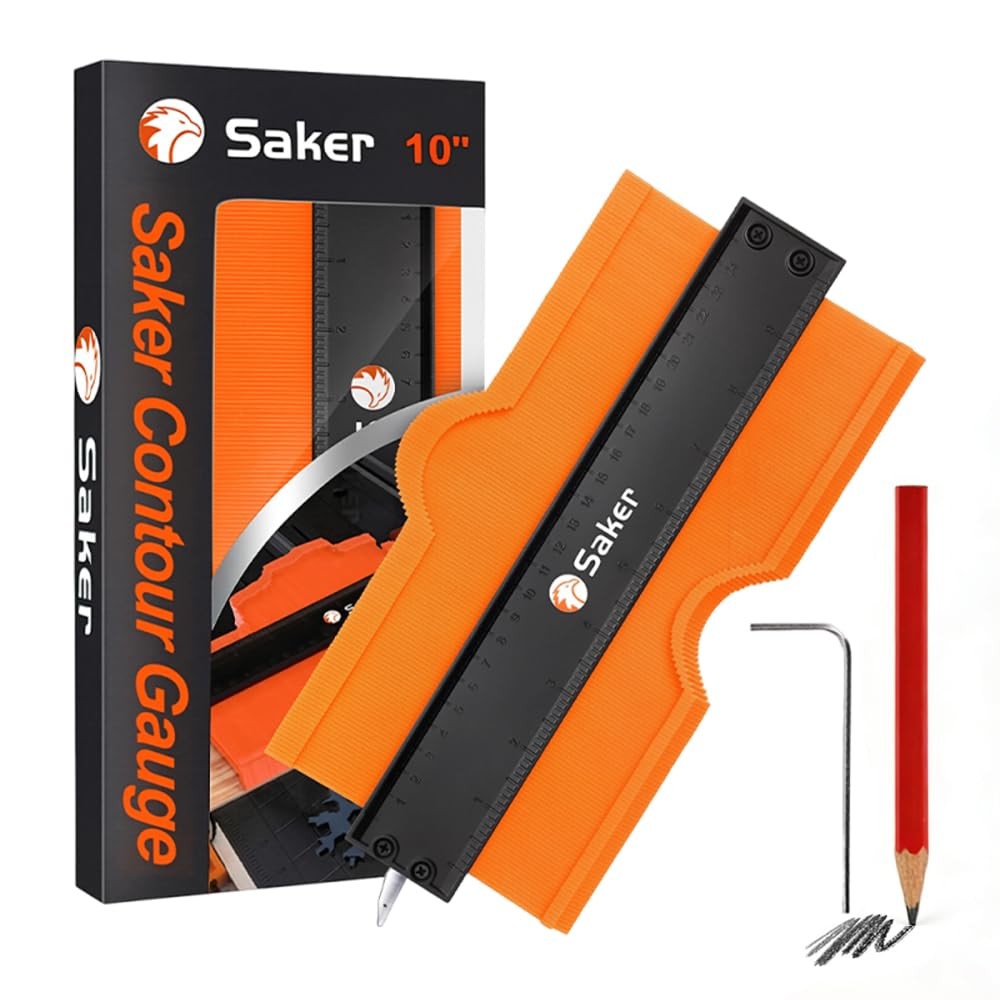 Saker Contour Gauge Tool for Woodworking & DIY, Profile 10 INCH, Orange