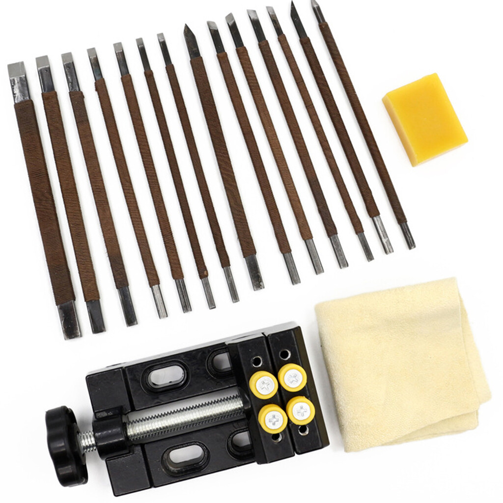 18Pcs/set Woodworking Seal Burin Tools Clamp Bed Stone Carving Knife Tool Set