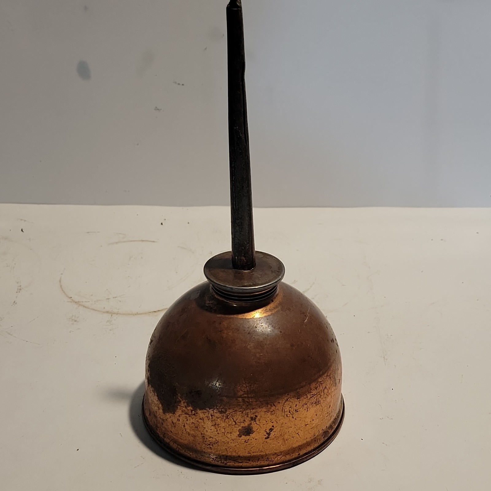 Vintage Copper Metal Oil Can with Long Spout Collectible Tool