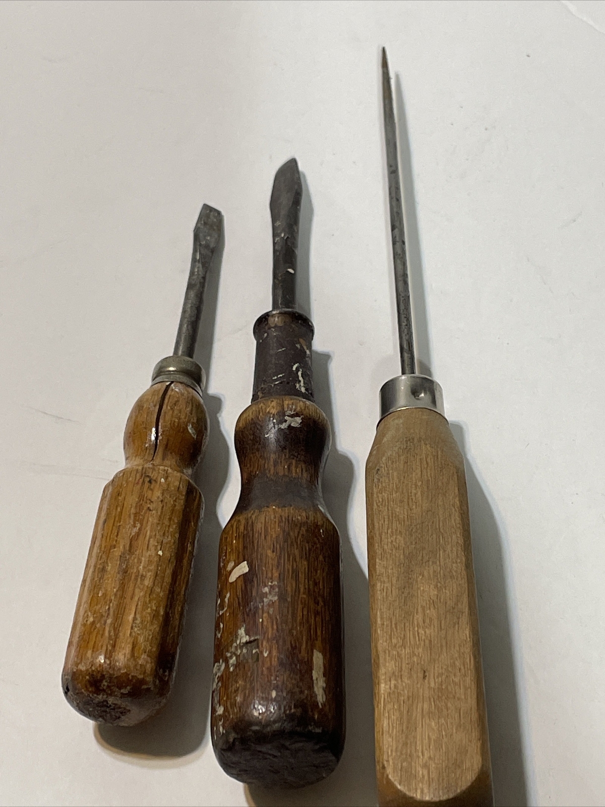 Vintage Wood Handle Screwdriver Lot of 3. 2Flat Heads And 1 Ice Pick