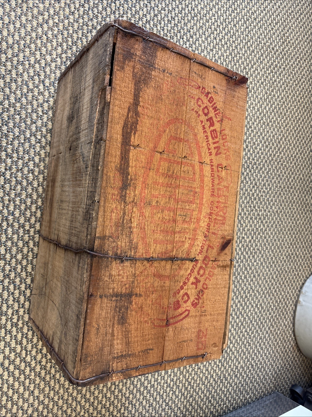 Vintage Wooden Crate Corbin Cabinet Lock Padlock Shipping Box Sign Ace Hardware