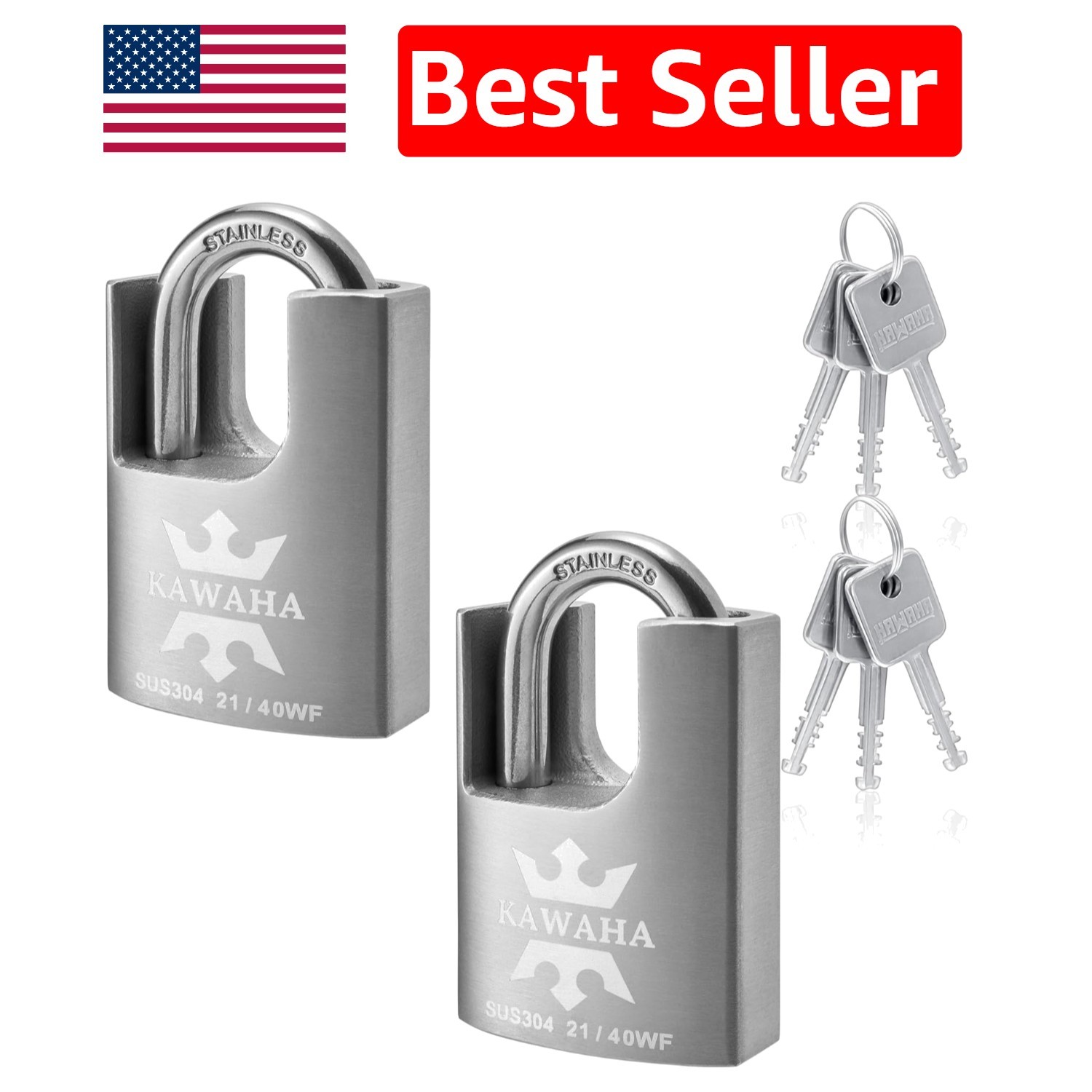 Shrouded High Security Stainless Steel Lock – 2 Pack with 6 Keys Included