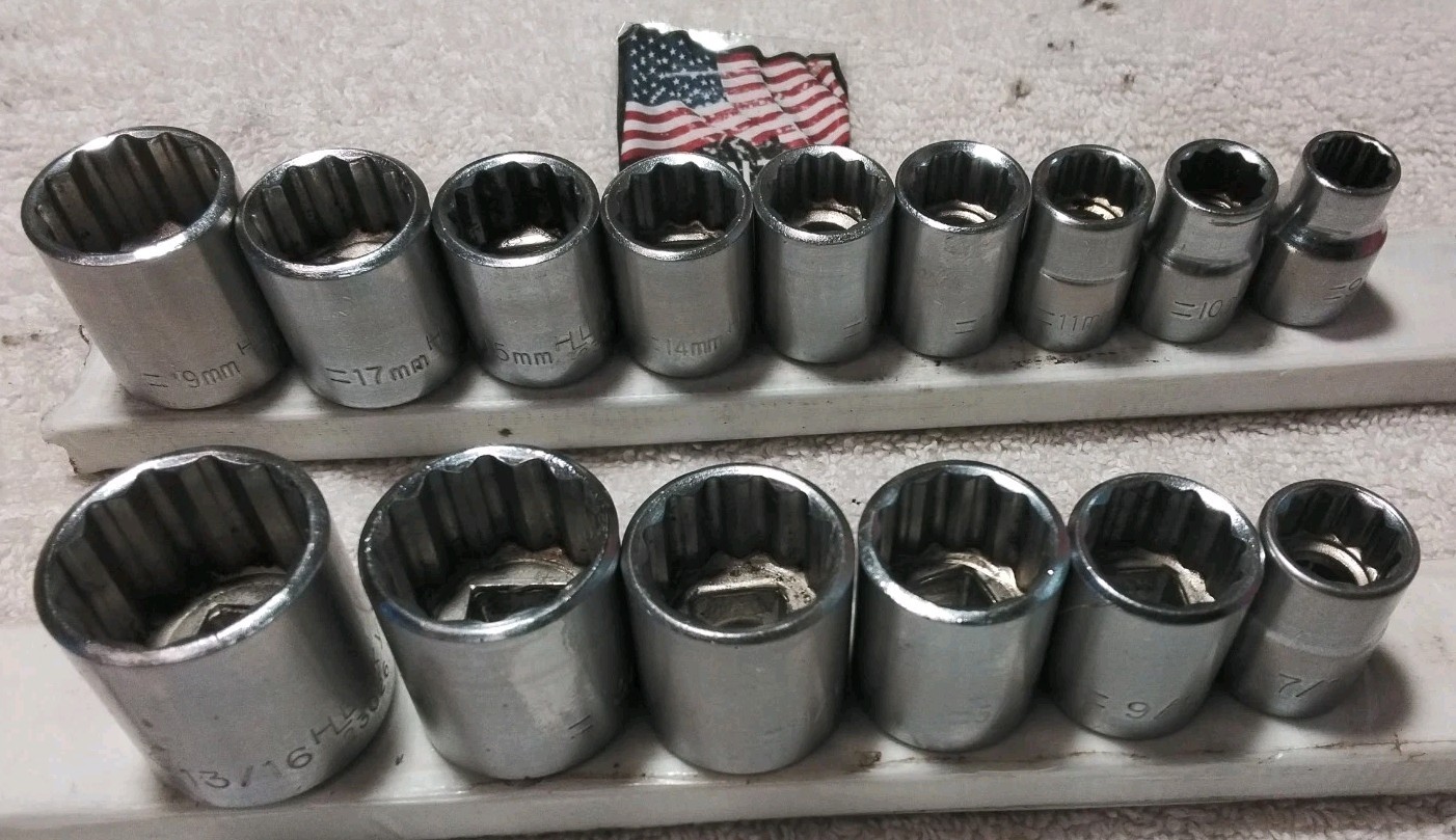 15PC HUSKY 3/8″ DRIVE 12PT USA-MADE SAE-METRIC VINTAGE SOCKET SET USA 🇺🇸