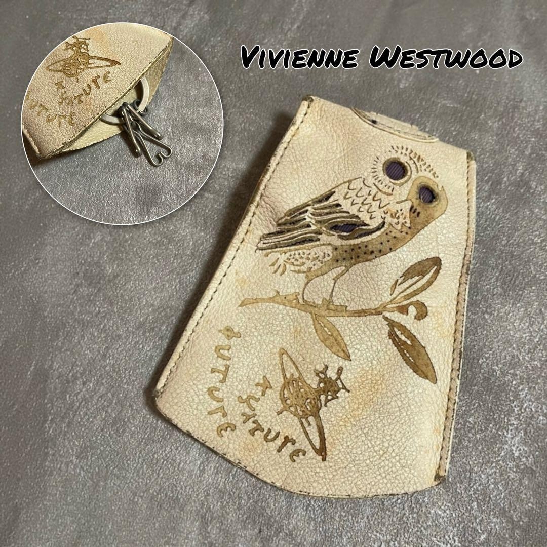 Vivienne Westwood Key Case Owl Orb Logo 9cm x 12cm White Used Vintage