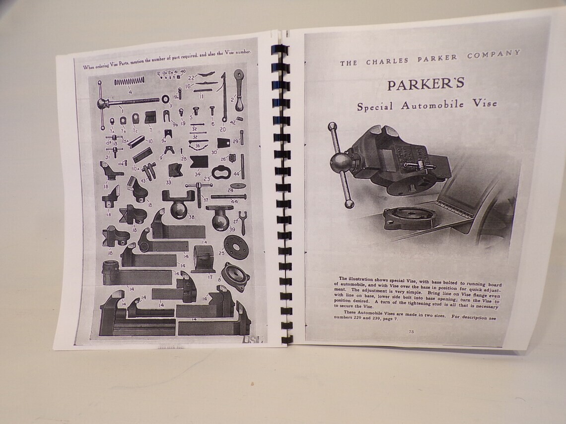 Antique RARE Chas. Parker Vise Catalog 1922 80 pages Reproduction of Original