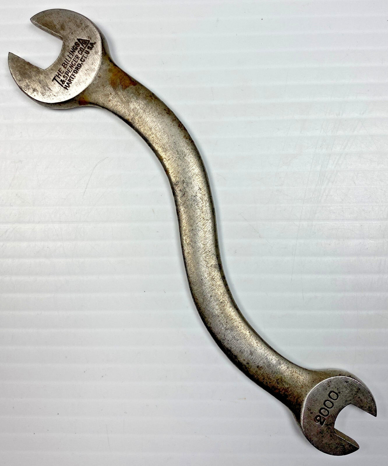 Vintage Billings & Spencer No. 2000 1/4″ Hex x 3/16″ Hex Open End S Curve Wrench