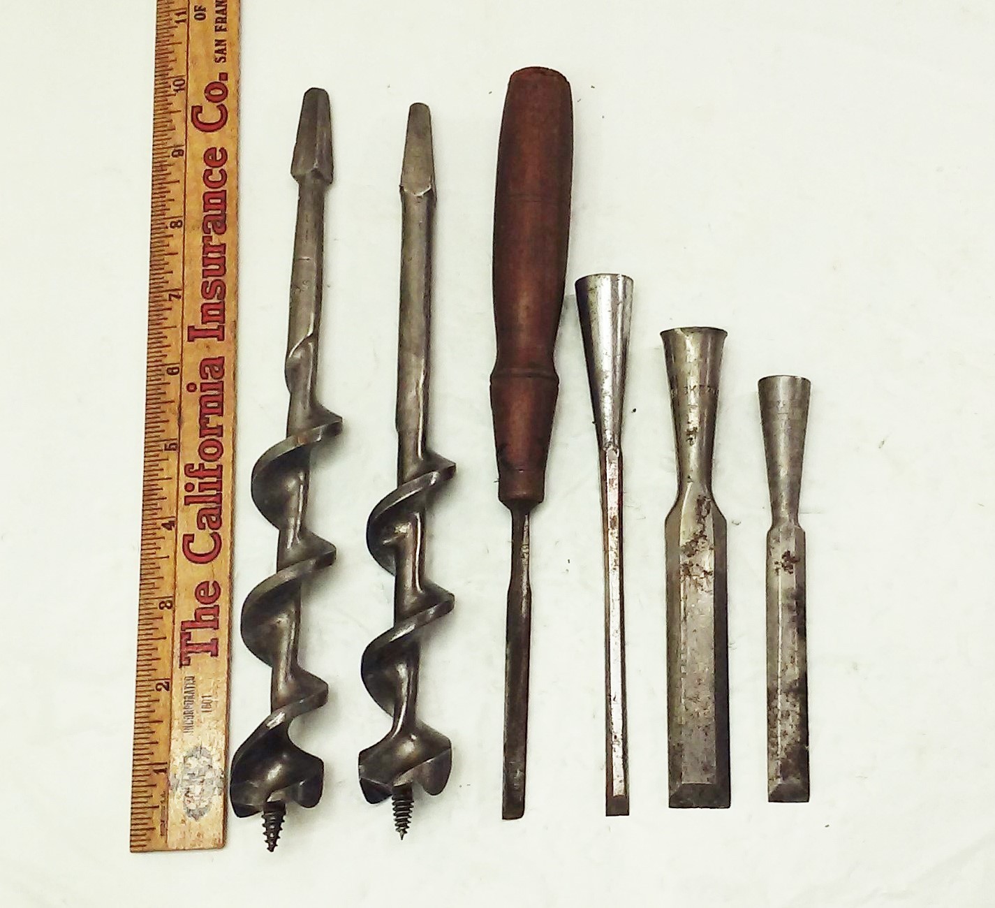 bit brace hand drill wood auger bit 18 1 1/8″ & socket wood chisels LOT buck bro