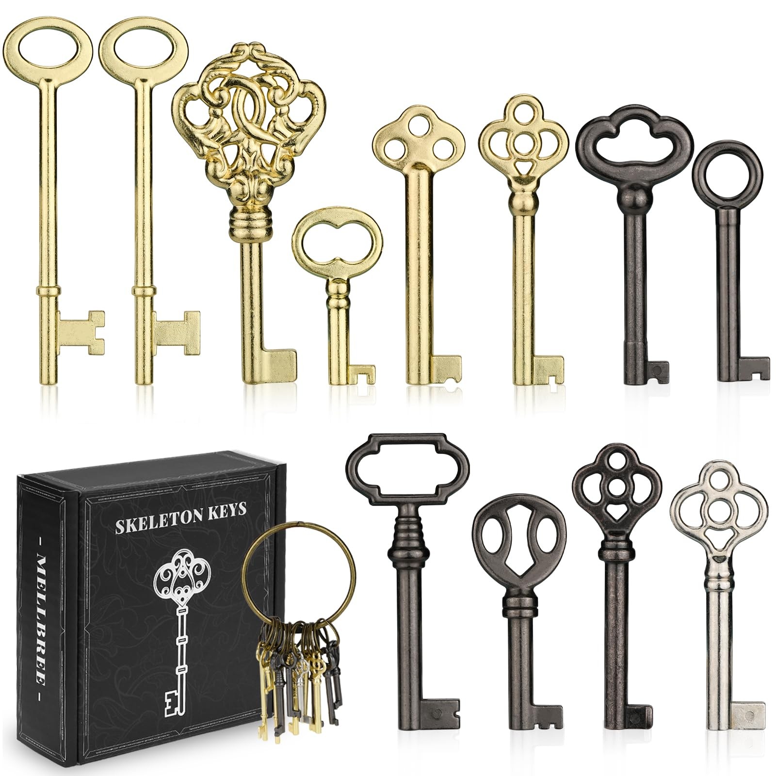Mellbree Skeleton Key, 12-Key Hollow Barrel 1.5-3.1 inches, Mixed Set