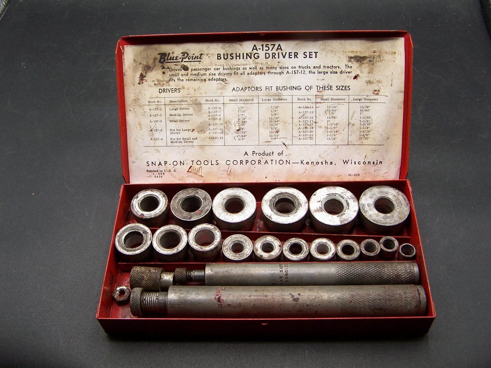 VINTAGE SNAP-ON TOOLS BLUE POINT A-157A BUSHING DRIVER INCOMPLETE ORIGINAL SET