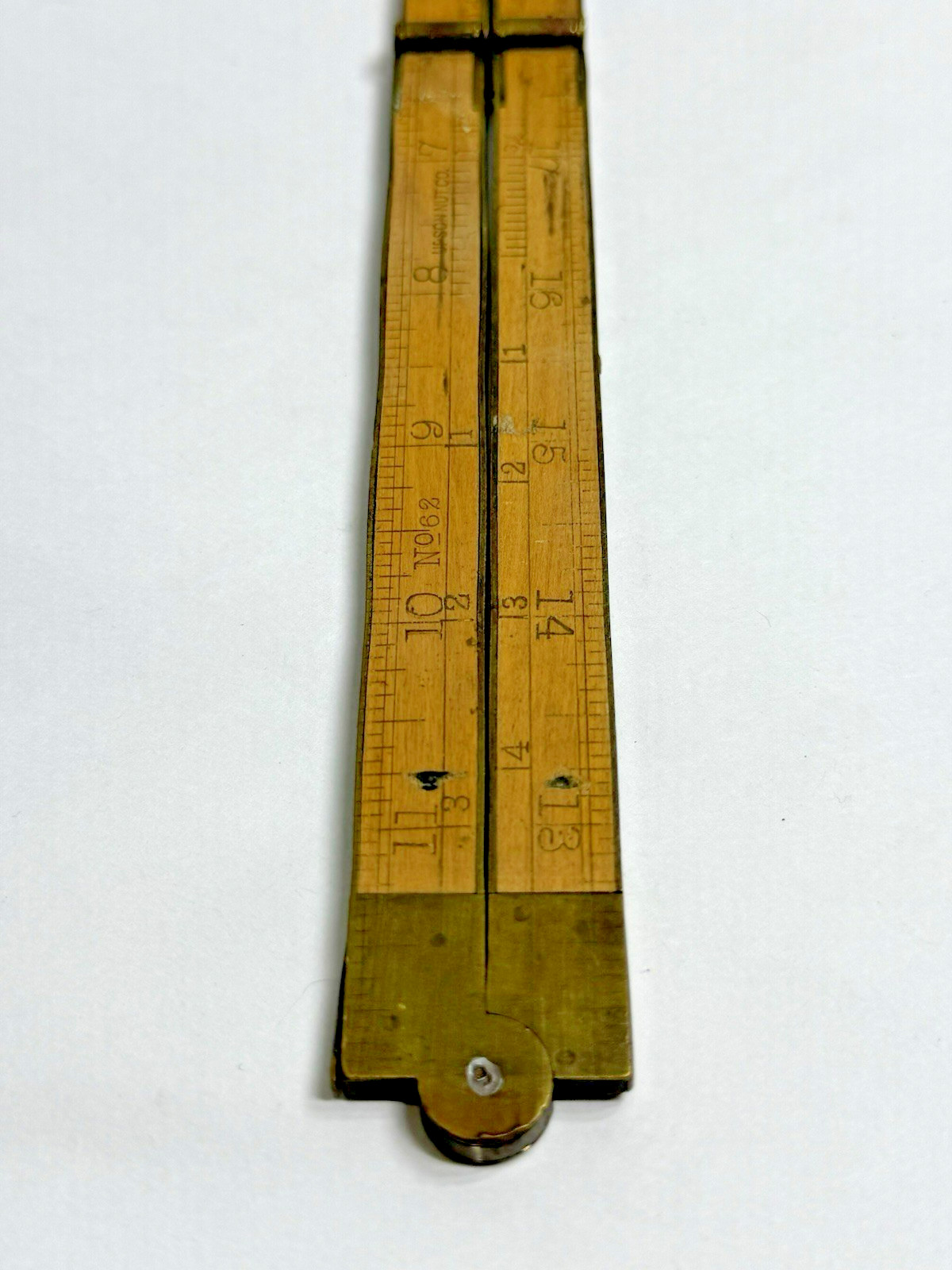 Antique UPSON Nut Co No 62 Boxwood Wood Brass Folding Carpenters Ruler 24″