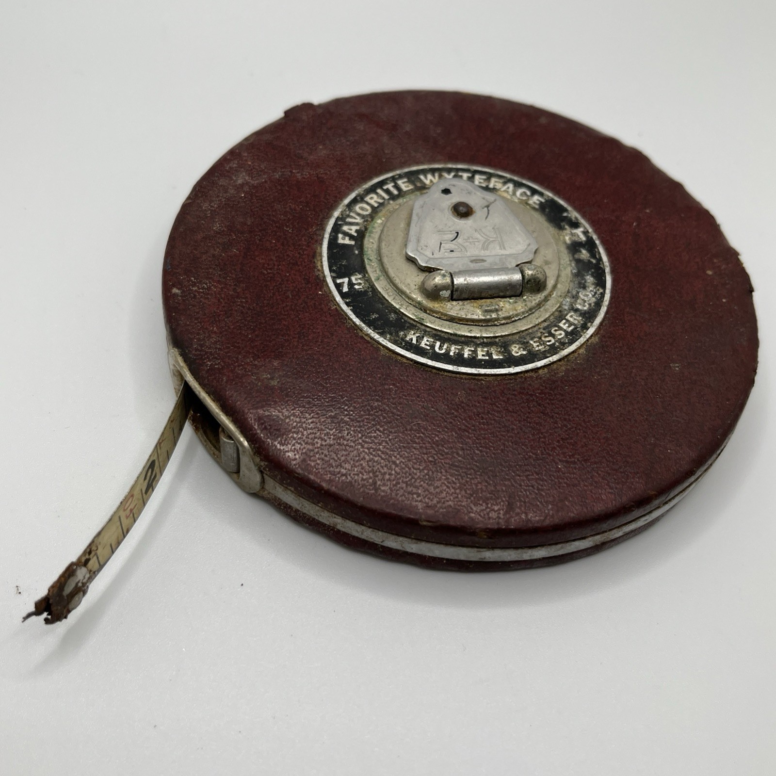 VINTAGE KEUFFEL & ESSER Co. N.Y. LEATHER BOUND CASE WITH 75” STEEL TAPE MEASURE