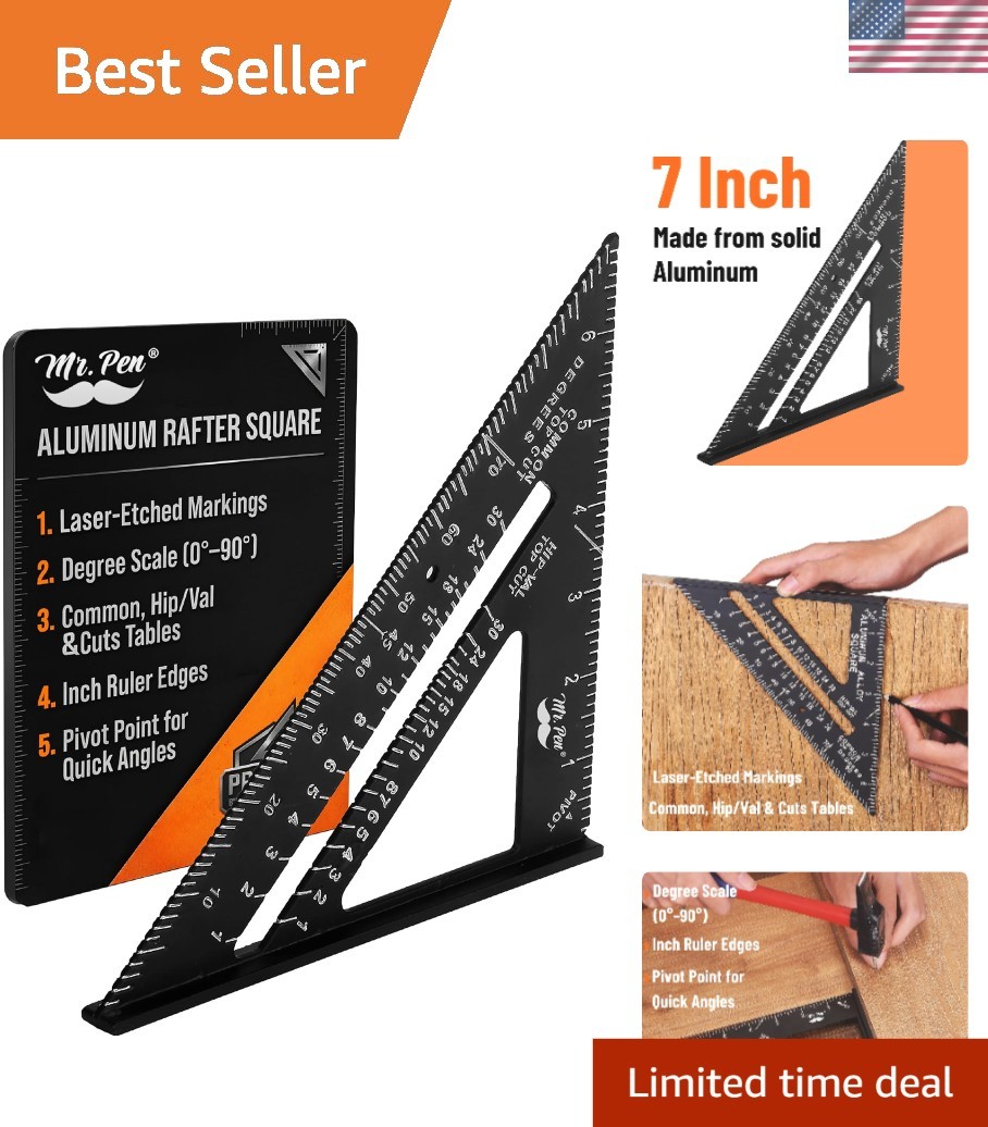 Metal Square Ruler, 7 Inch, Aluminum Rafter Square, Carpenters Square Tool, C…
