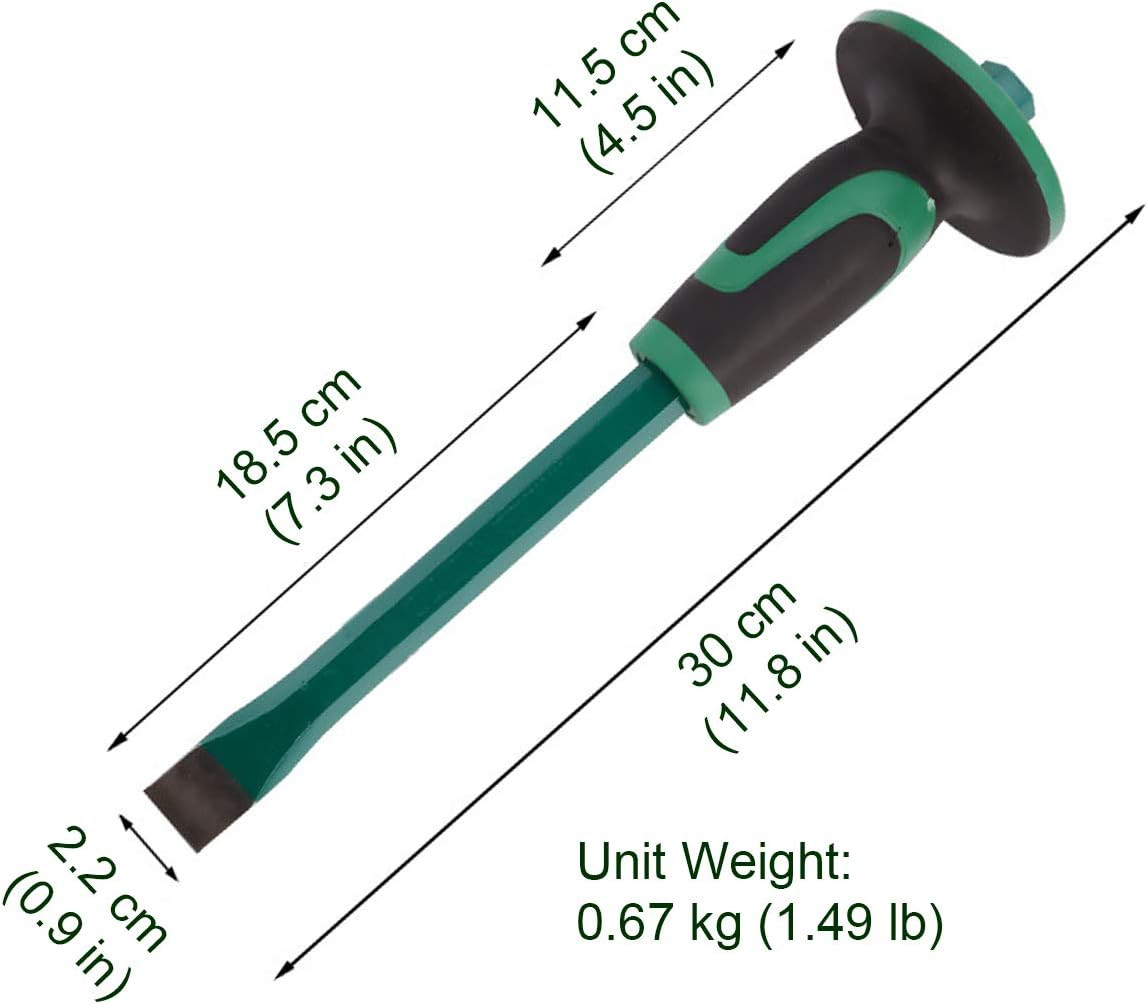 Mason Chisel with Hand Guard, 12 Inches (30 Cm) Heavy Duty Flat End Rock Concret
