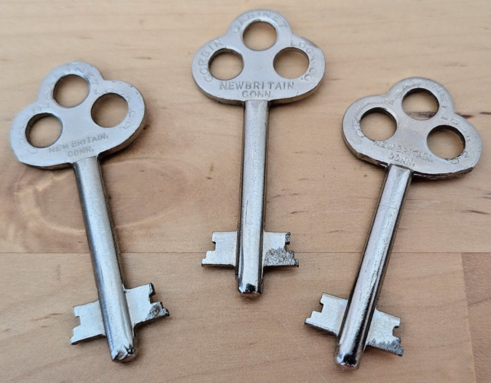 Vintage Lot of 3 Keys Corbin Cabinet Lock Co. Key (All B76) New Britain, Conn.