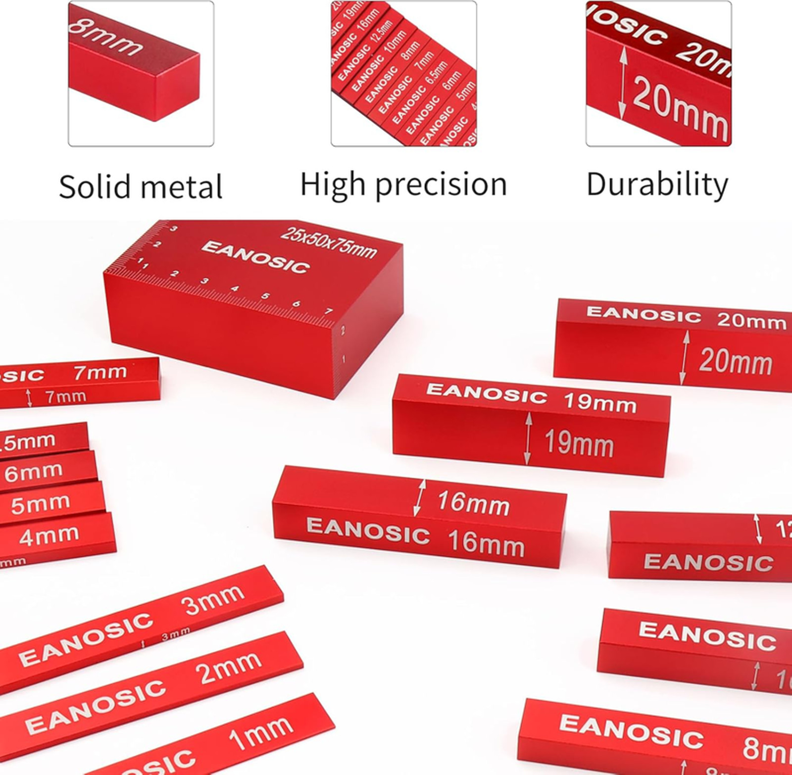 Metric Setup Blocks Height Gauge Set, 15pcs Precision Aluminum Setup Bars Guage