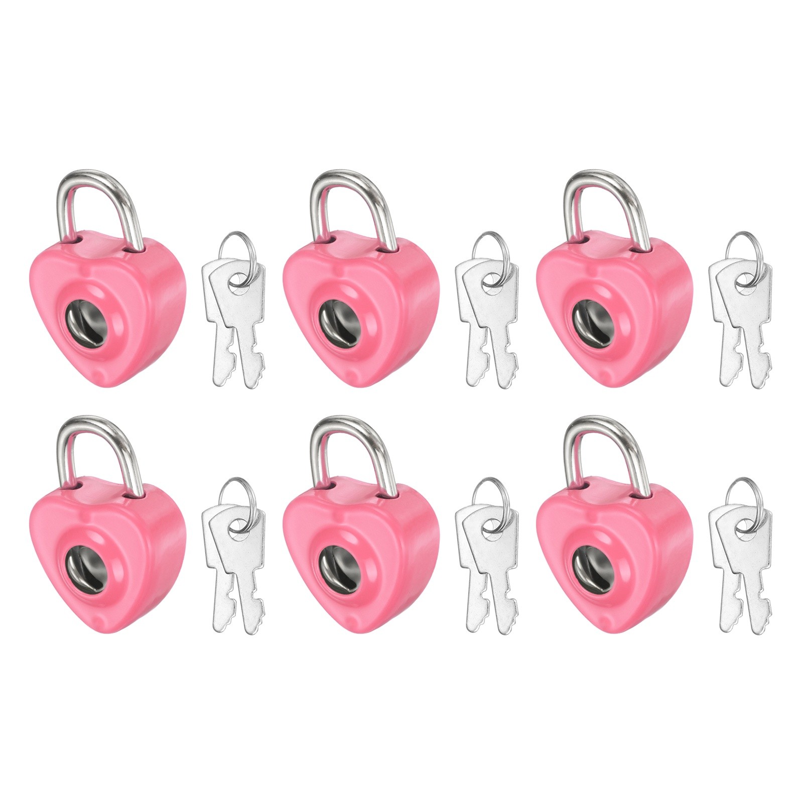 6Pcs Mini Diary Padlock, Small Heart Shaped Lock with 2 Keys Light Pink