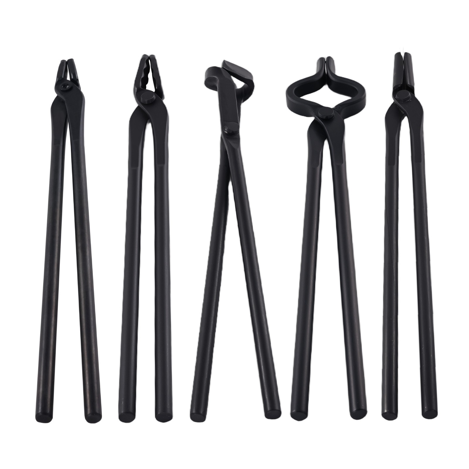 5 Piece Blacksmith Forging Tongs Carbon Steel Flat Wolf Square Blade Jaw