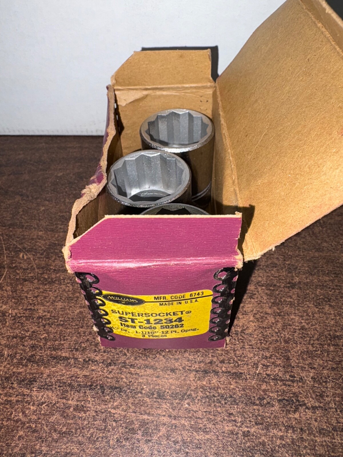 3 NOS WILLIAMS ST-1234 1/2 DRIVE 12 POINT 1-1/6” SOCKETS ORIGINAL BOX . B116