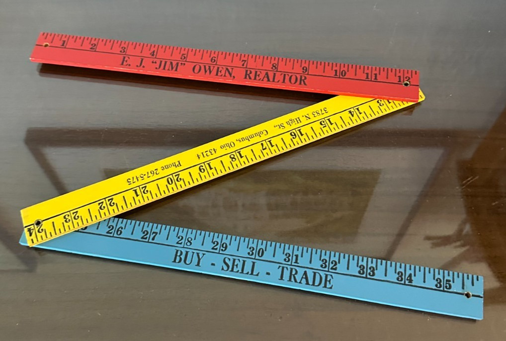 Vtg 36″ Folding Wooden Yard Stick Farmers Ruler USA Tri-Color Realtor Ohio