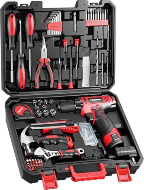 149-Piece Home Drill Set with 12V Red Cordless Drill, Hand Tools