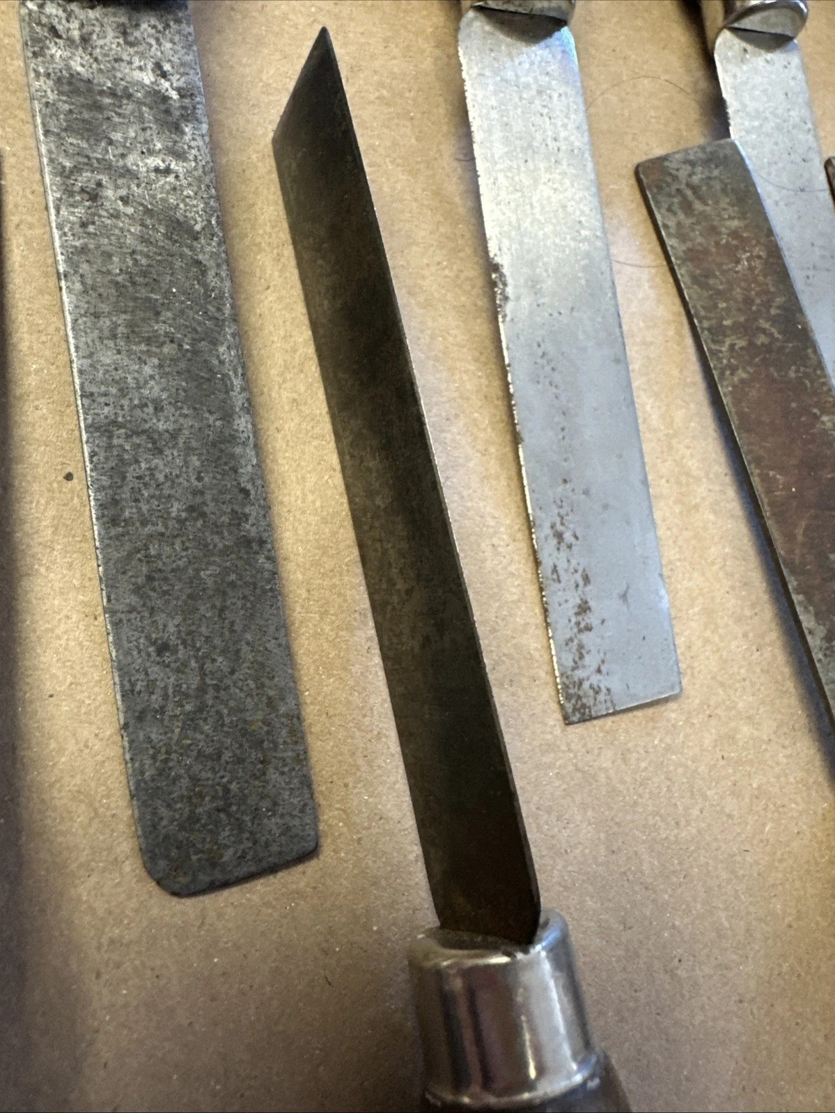 Lot of 10 Vintage Woodworking Carving Tools & Chisels-Wood Handles Carbon Steel