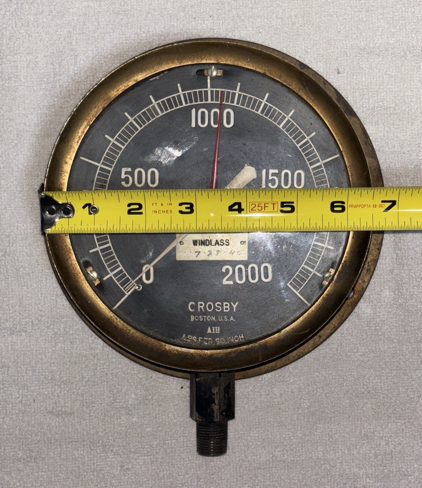 1945 Crosby Windlass Brass Gauge-Ship/Boat Anchor Winch Motor Nautical Steam