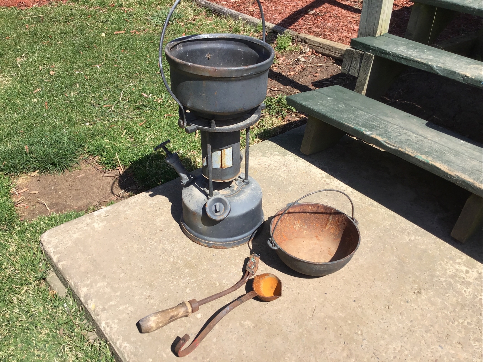 Antique Otto Bernz Rochester NY Smelting Furnace With Pots And Tools