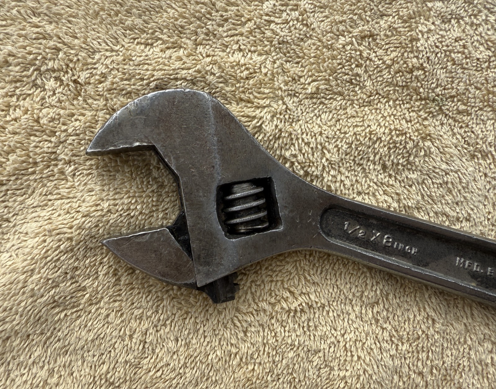 VINTAGE 1/2 INCH X 8 INCH K.K.S. ADJUSTABLE WRENCH, JAPAN