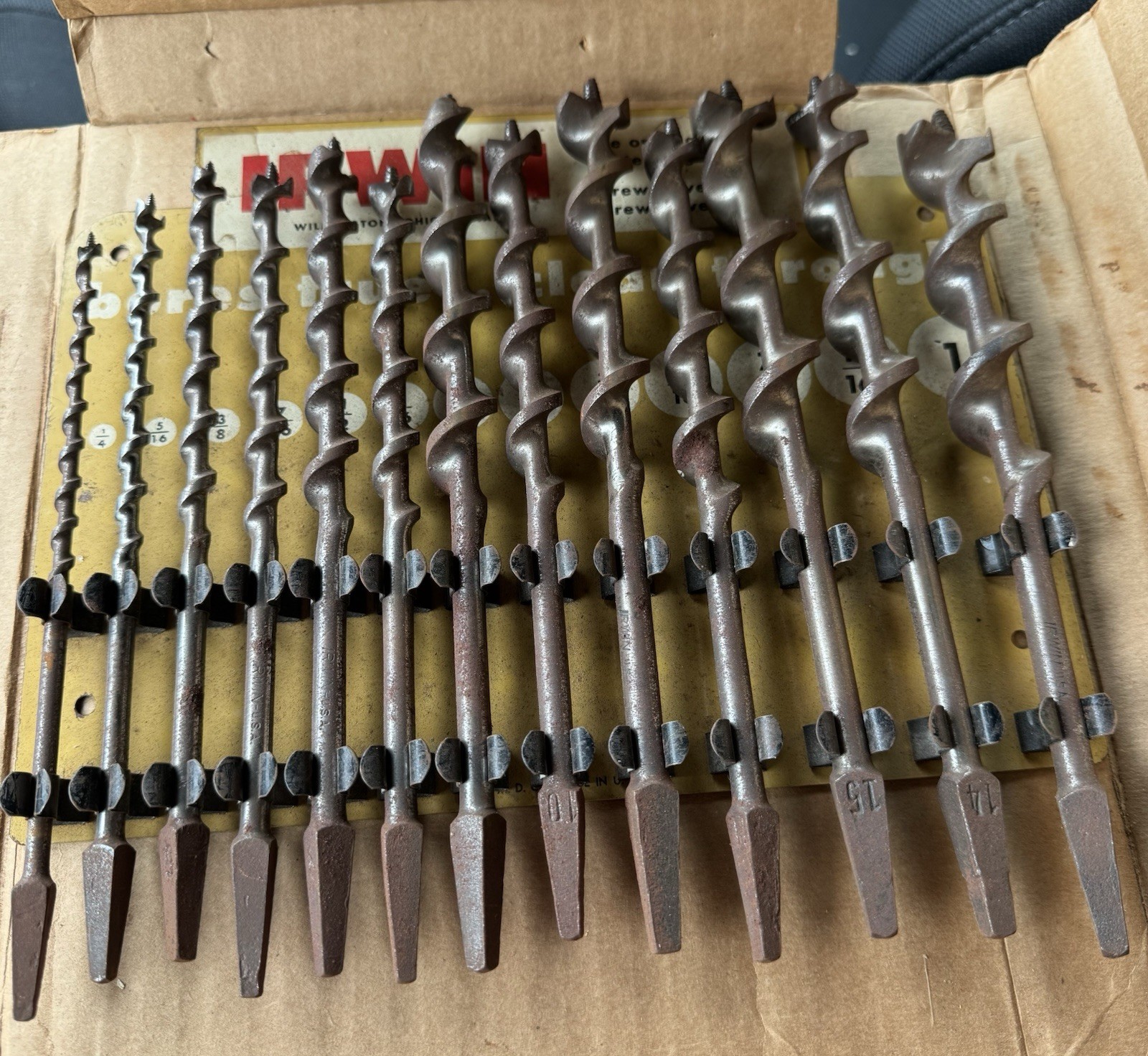 Vintage IRWIN Auger Bit Set Complete Original Holder USA Drill Bits