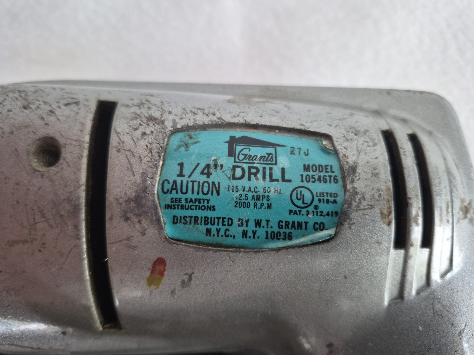 Vintage W.T. Grant Model #10546T6 1/4″ Electric Drill USA Tested