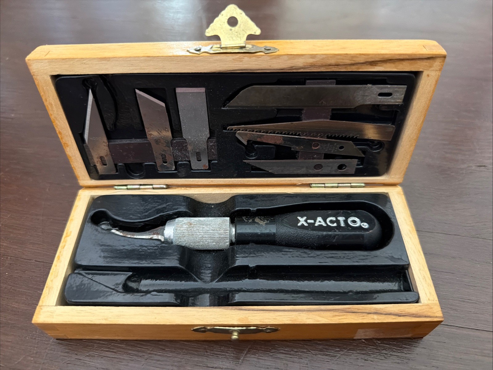 Vintage X-ACTO Wood Carving Knife Set w/ Wood Box Incomplete Original Handle USA