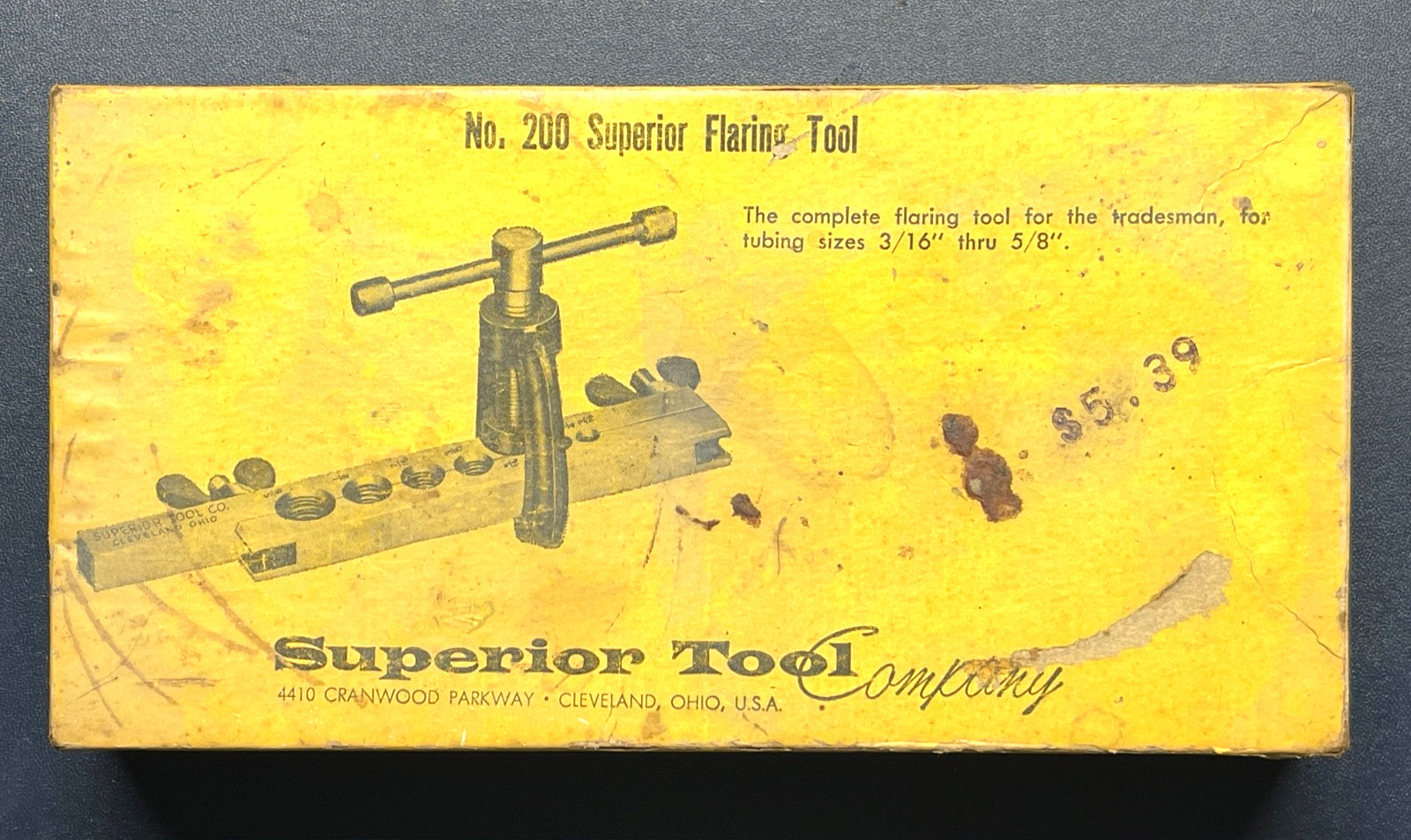 Superior Tool Company Vintage Plumbers Tubing Flaring Tool No. 200 Original Box