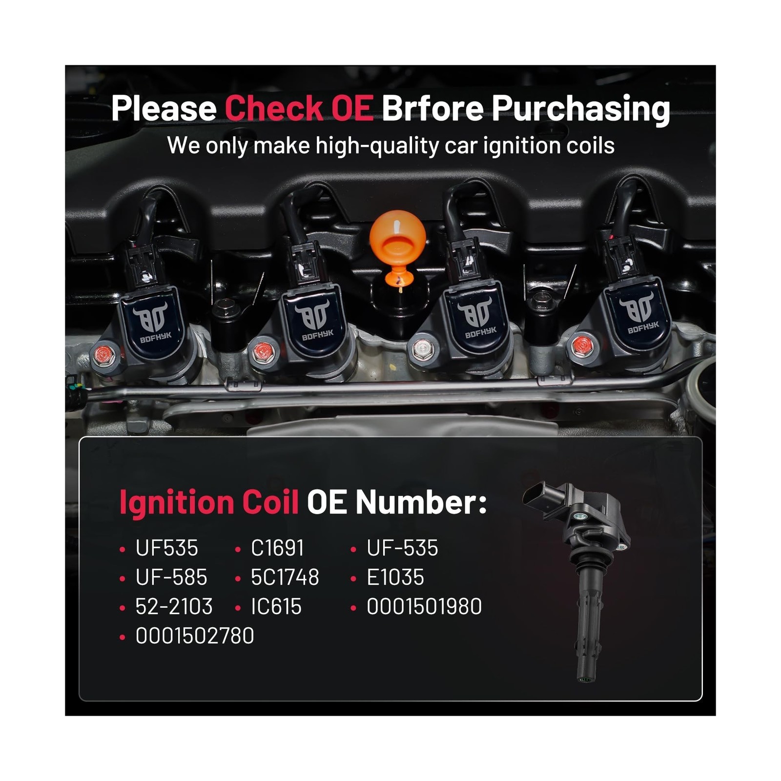 BDFHYK Ignition Coil Pack UF535 Set of 6 Compatible with Mercedes-Benz C230 C…