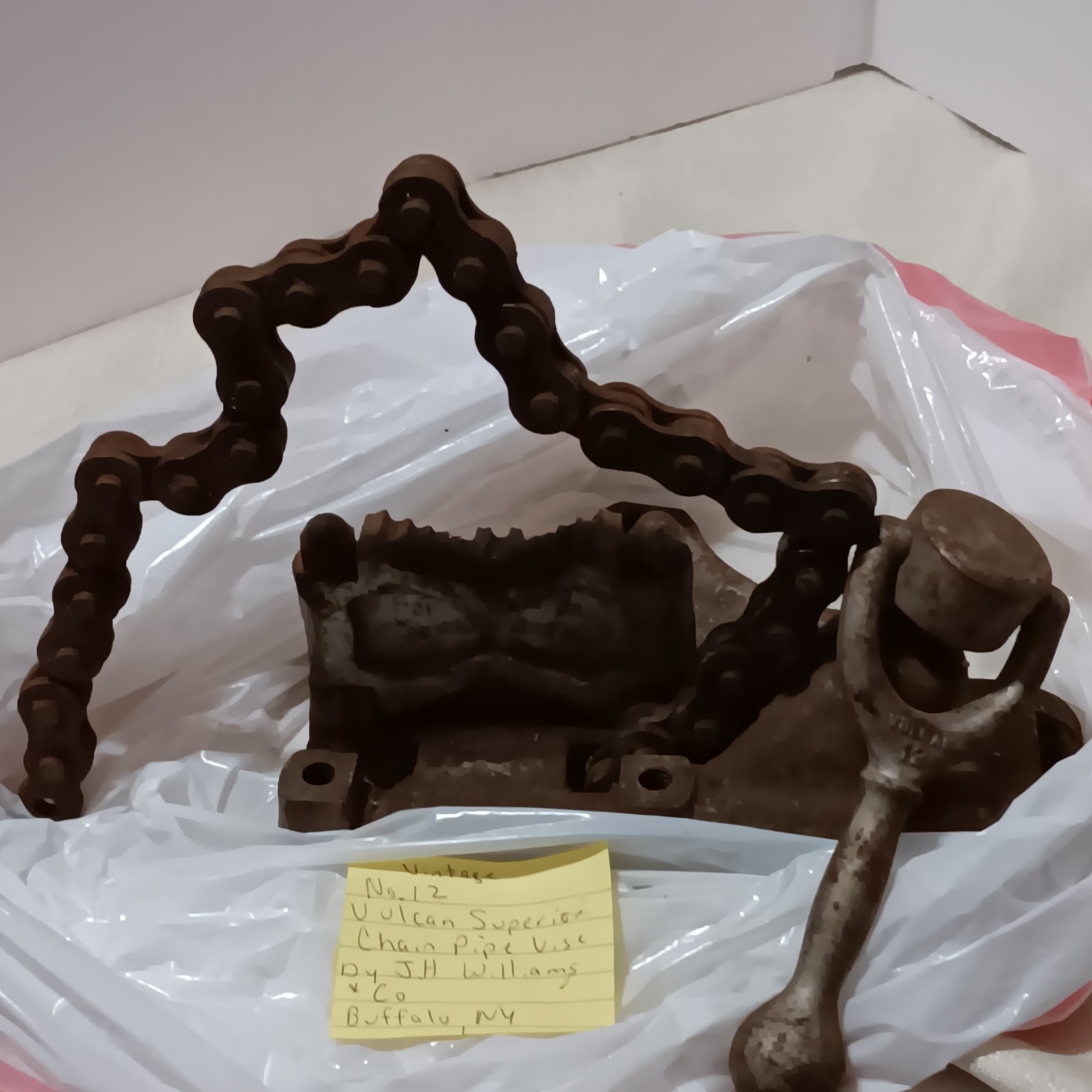 Vintage Vulcan Superior Chain Pipe Vise, No. 12, By J.H. Williams & Co.