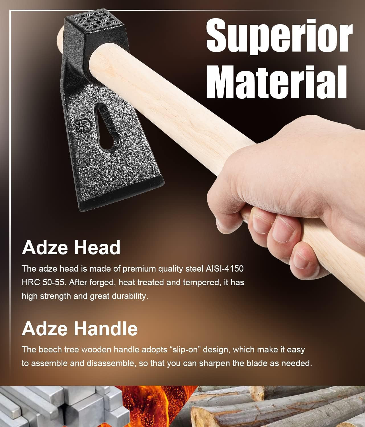 Woodworking Wood Carving Bowl Adze Tools Set Including Straight Adze, Big Curve