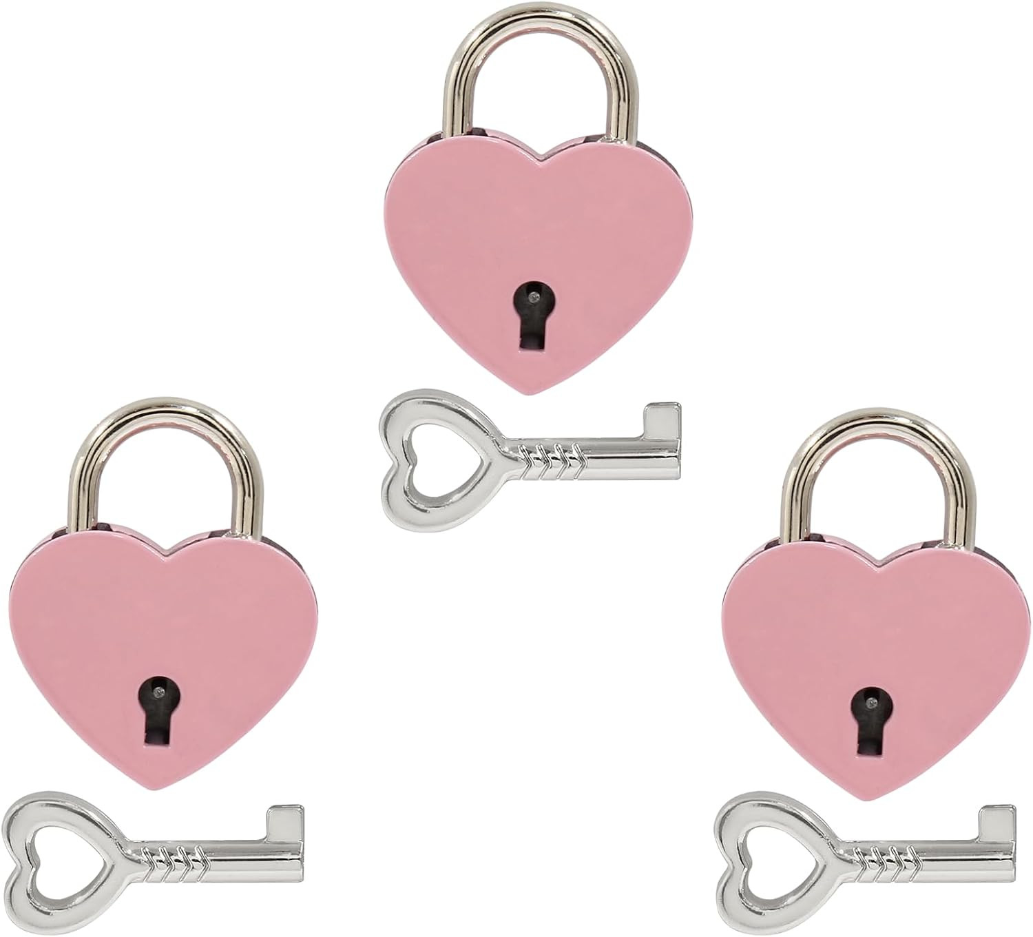 3 Pcs Heart Shaped Locks – Pink Metal Heart Shaped Padlock, Mini Lock for Jewelr